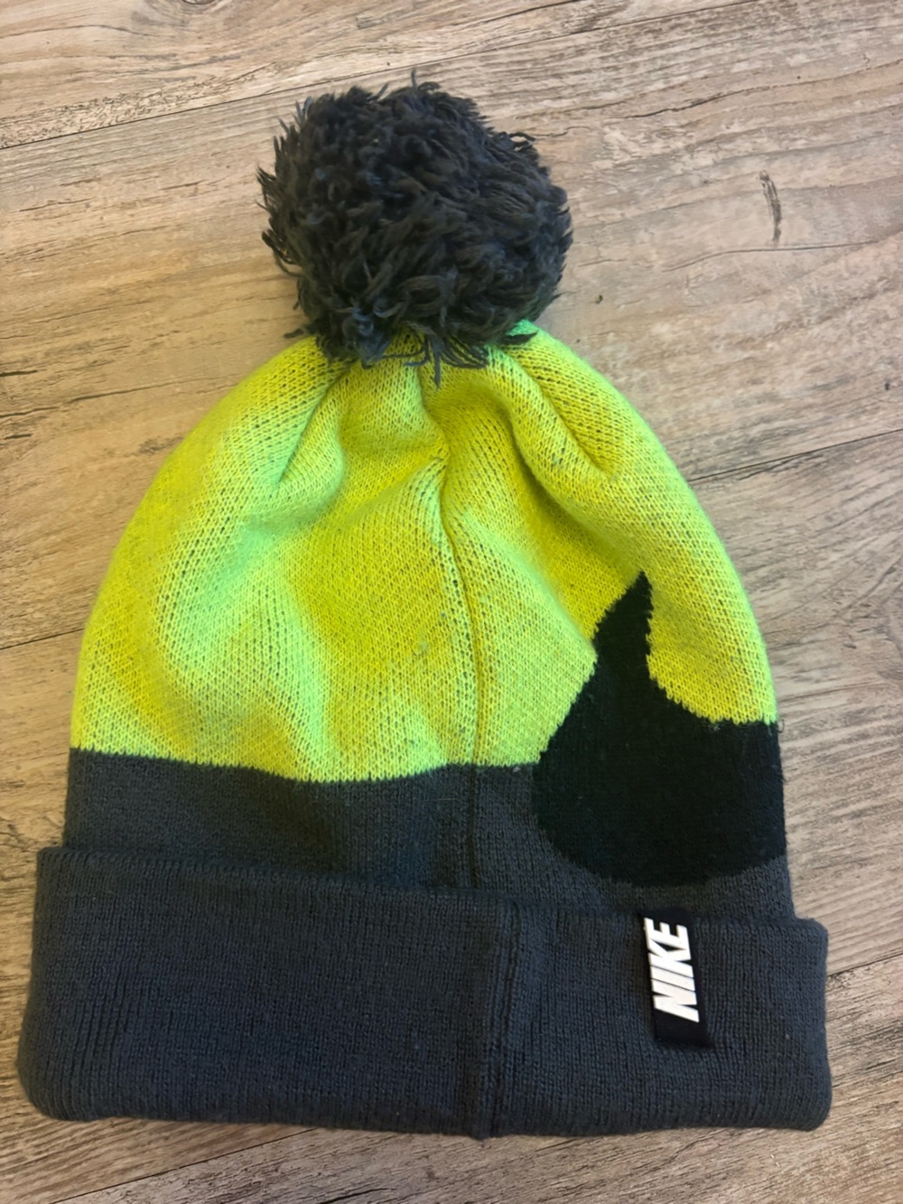Nike Kids Neon Yellow & Black Pom Pom Beanie